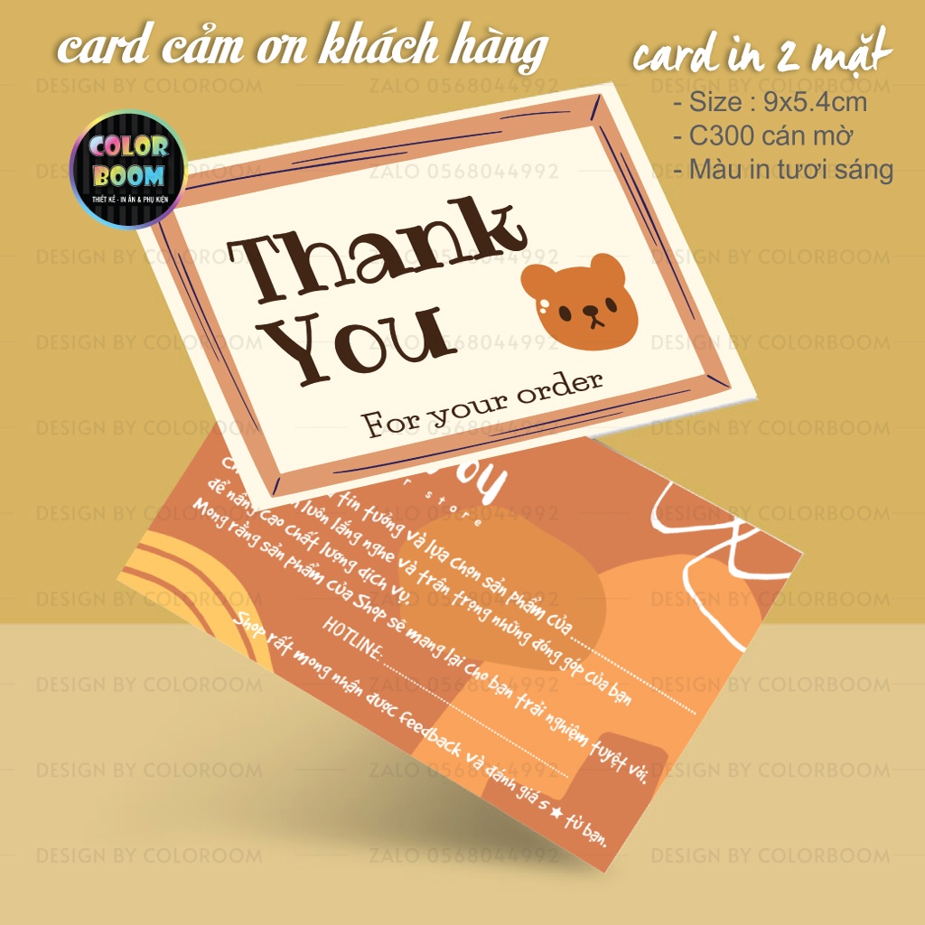 Card Cám Ơn Card Thank You, Thiệp Cám Ơn - Size 9x5,4cm - Giấy C300 Cán Màng Mờ In 2 Mặt-CGN
