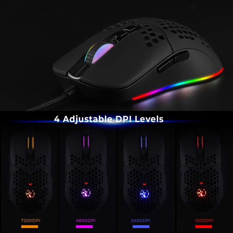 Chuột chơi game có dây 5 RGB 7 nút 7200DPI họa tiết tổ ong cho PC Laptop