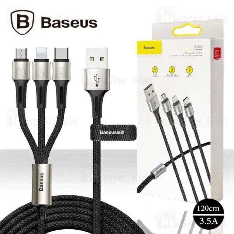 ✔CÁP 3 ĐẦU BASEUS CARING 3in1 CABLE 3.5A MAX LARGE CUREN SẠC NHANH 3 CỔNG IPTYPE C MICRO USB-CÁP ANDROID