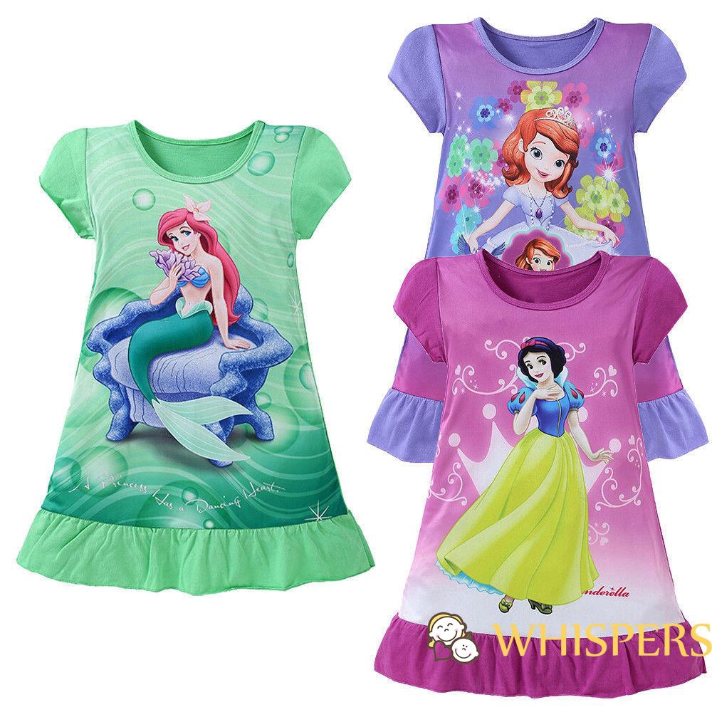 Đầm Công Chúa Tay Ngắn In Hình Nàng Tiên Cá Cho Bé Gái Từ 3-10 Tuổi