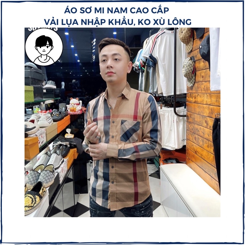 Áo sơ mi nam tay dài vải lụa chống nhăn sọc caro kiểu dáng Hàn Quốc form chuẩn