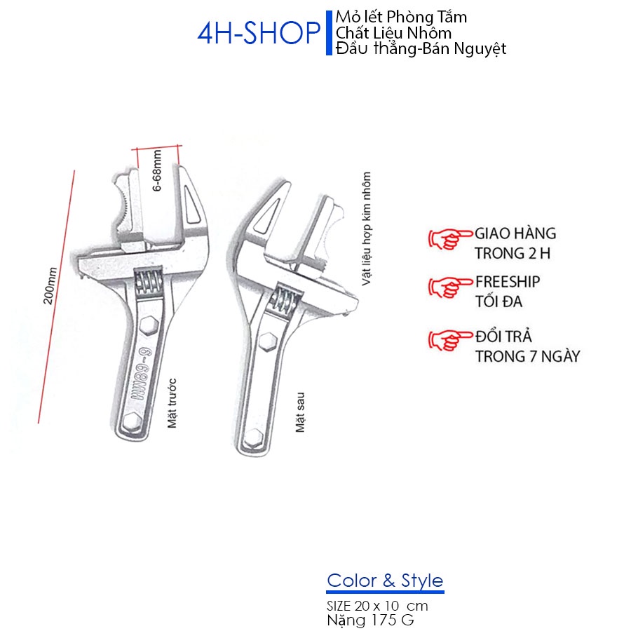Mỏ lết phòng tắm, kim loại nhôm kích thước 10 x 20 cm, mở đến 68mm  món đồ thiết yếu trong mọi gia đình.