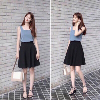 Chân váy nữ dáng xoè 2 màu đen, nâu đất