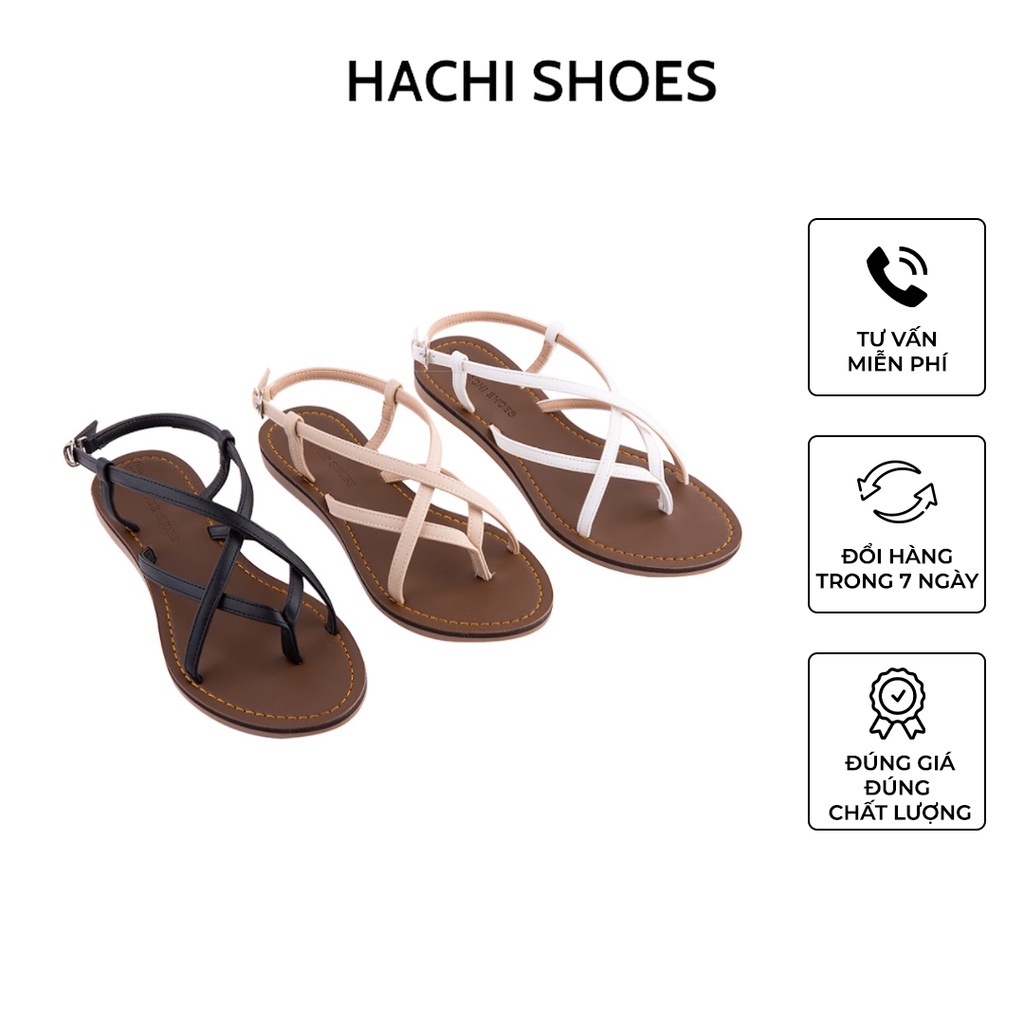 Dép Sandal xỏ ngón nữ đế bằng dây đan chéo B057 - HachiShoes