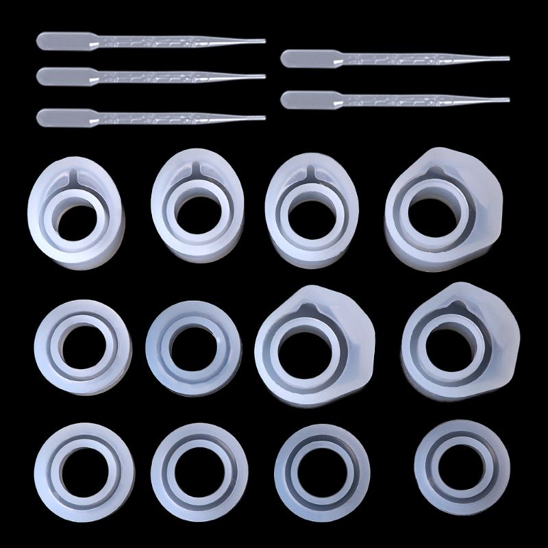 Set khuôn silicone và ống nhỏ giọt làm nhẫn/ trang sức 3 kích thước 16/ 16.6/ 17mm