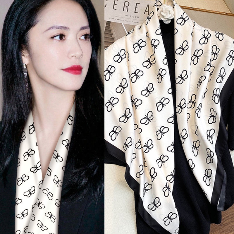 Khăn Choàng Lụa Hình Vuông Cỡ Lớn 90x90 Phong Cách Thu Đông 2022 Thời Trang