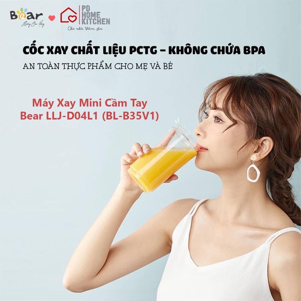 [BH CHÍNH HÃNG 12T] Máy Cốc Xay Mini Cầm Tay BEAR, healthy, xay sinh tố, dùng pin sạc tiện lợi, chống nước, tự làm sạch