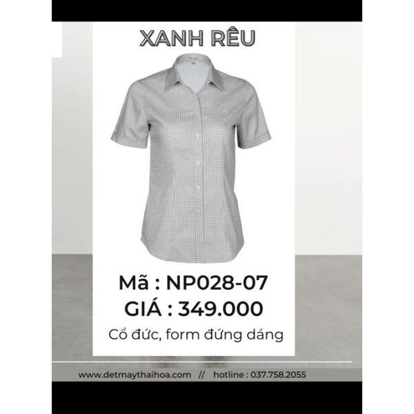 Áo sơ mi nữ Thái Hòa vải sợi tre co giãn sọc xanh rêu