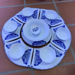 Bộ đĩa bày thứ ăn mặt trời vẽ hoa dây  full set