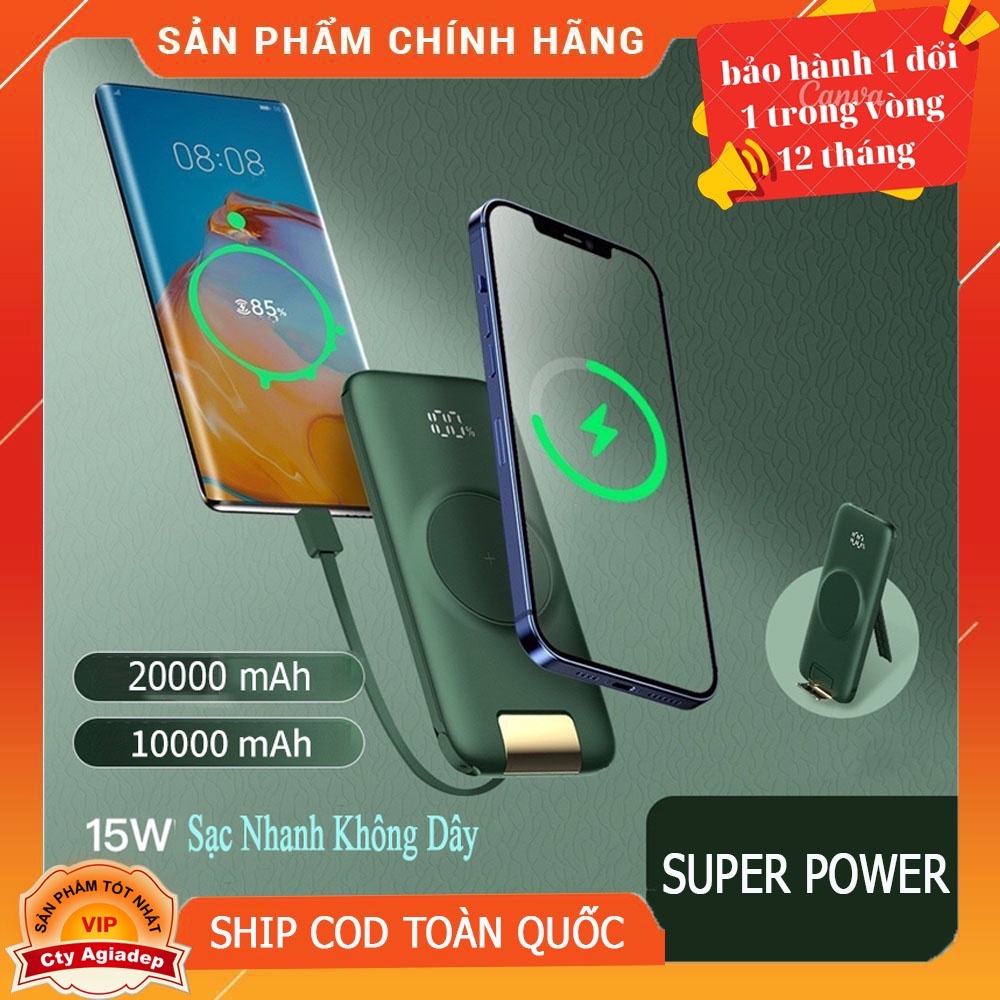 Pin Sạc Dự Phòng CYKE Không Dây Đa Năng, Chuẩn QI Sạc Nhanh 2.4A, Tích Hợp Cáp 4 Đầu USB cao cấp AGIADEP
