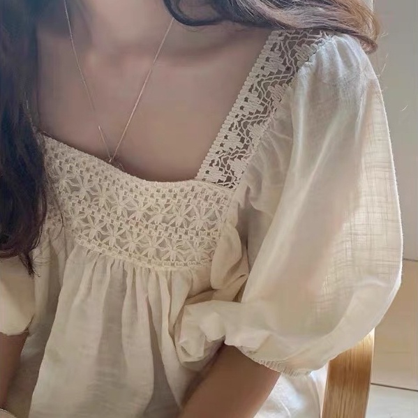 SUXI Áo Sơ Mi Tay Ngắn Phồng Cổ Vuông Màu Sắc Đơn Giản Thời Trang Mùa Hè Cho Nữ