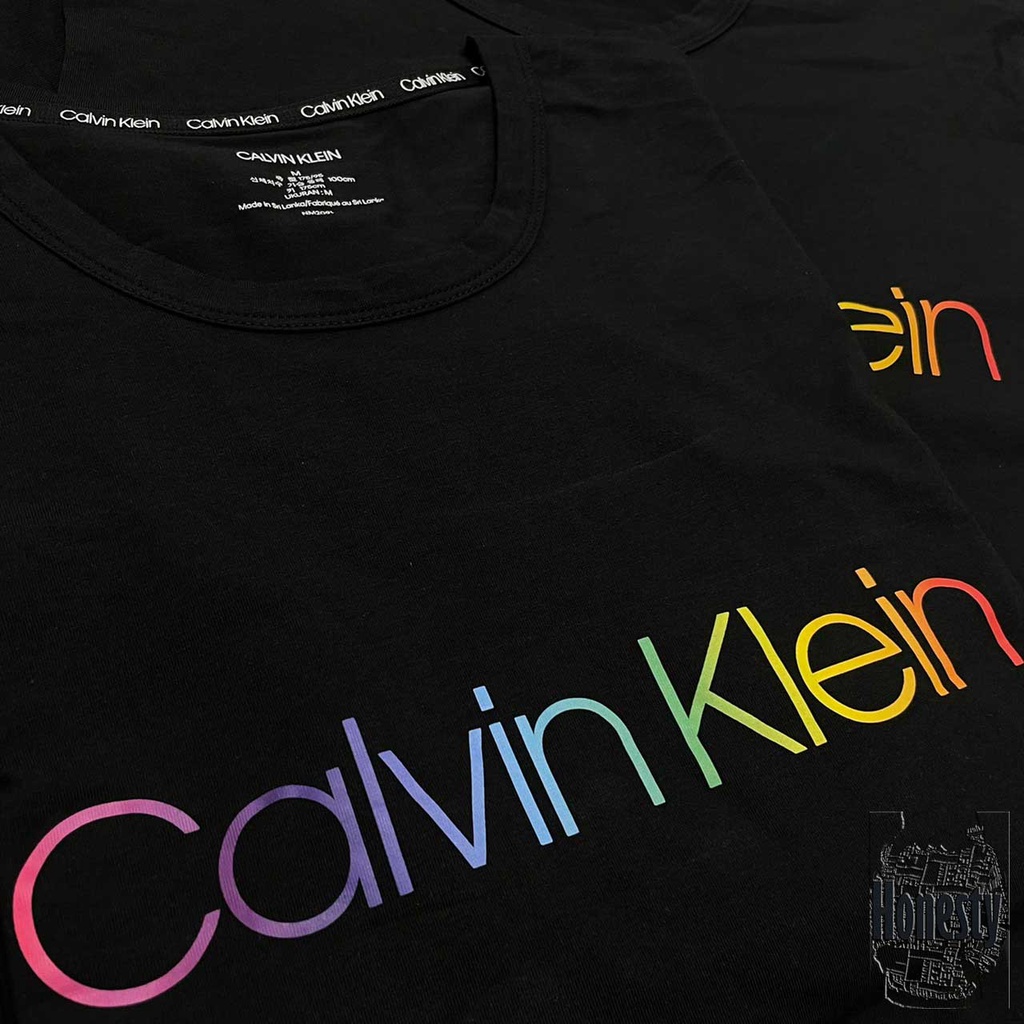 Áo thun tay ngắn thêu logo CK Calvin Klein màu đen thời trang