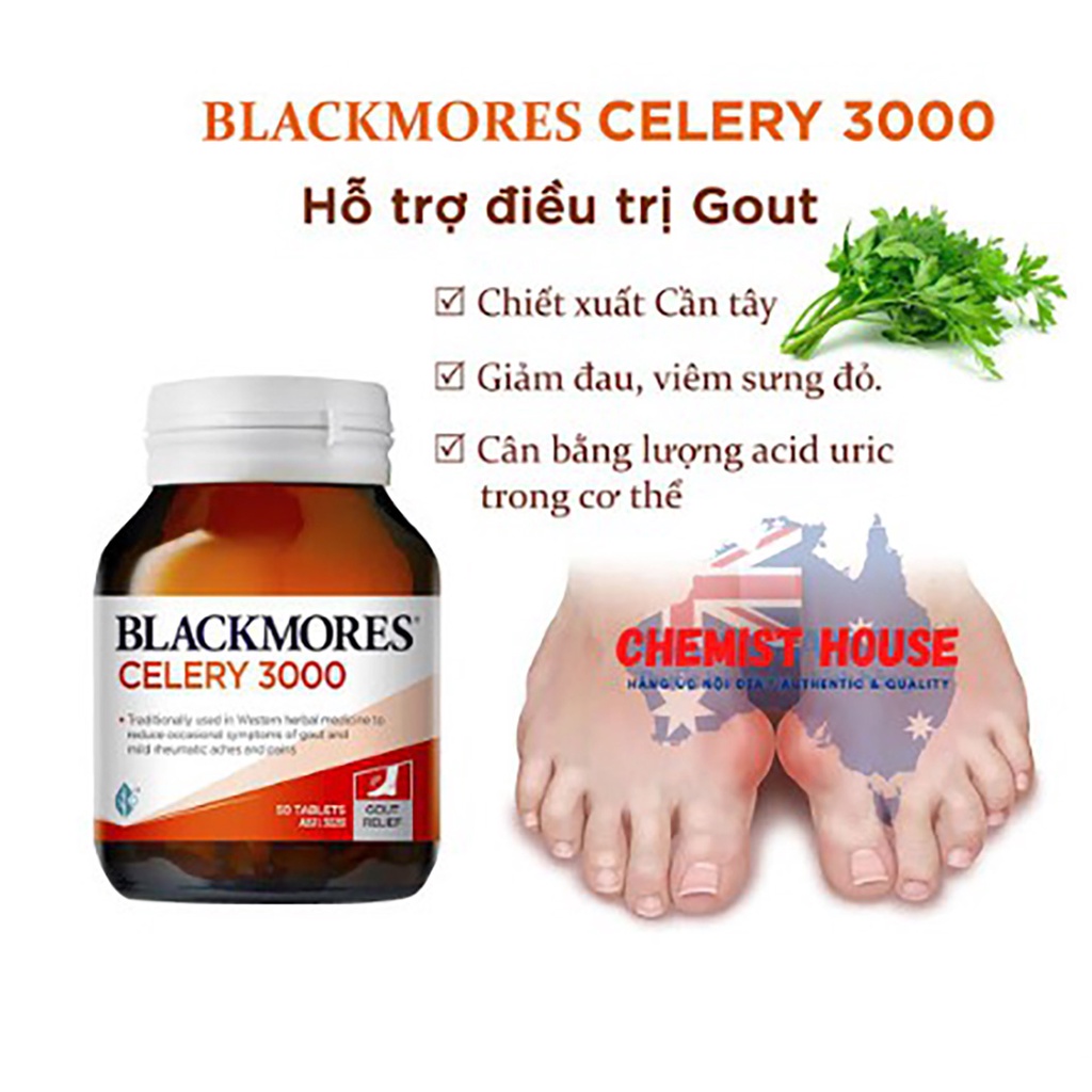 Blackmores Celery 3000mg hỗ trợ xương khớp phòng ngừa gout 50 Viên Úc