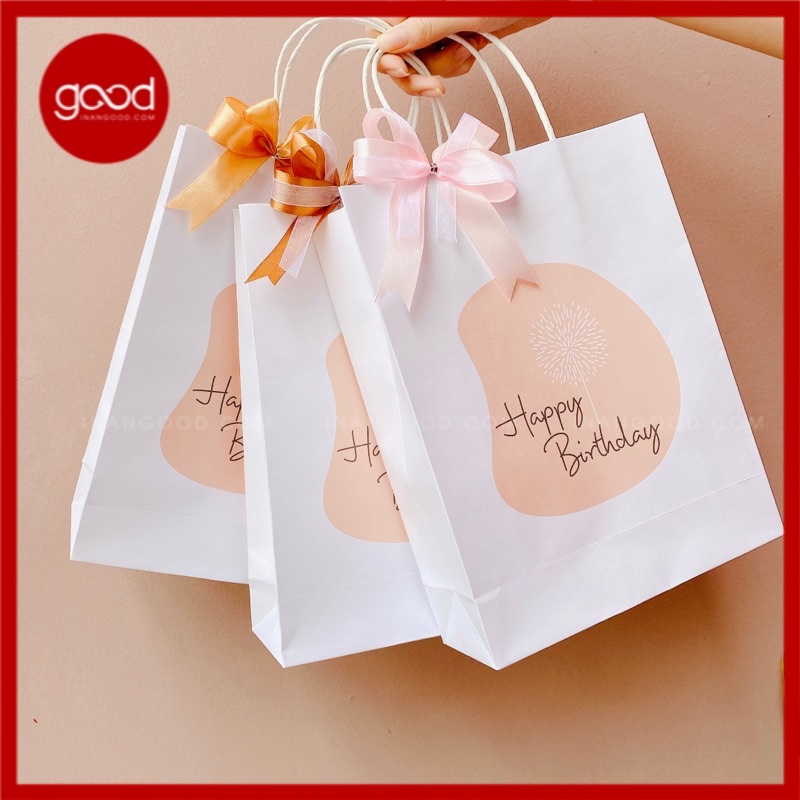 20 túi giấy kraft đựng quà tặng chúc mừng sinh nhật ngang 19 cao 25 hông 7 cm tặng kèm nơ lụa