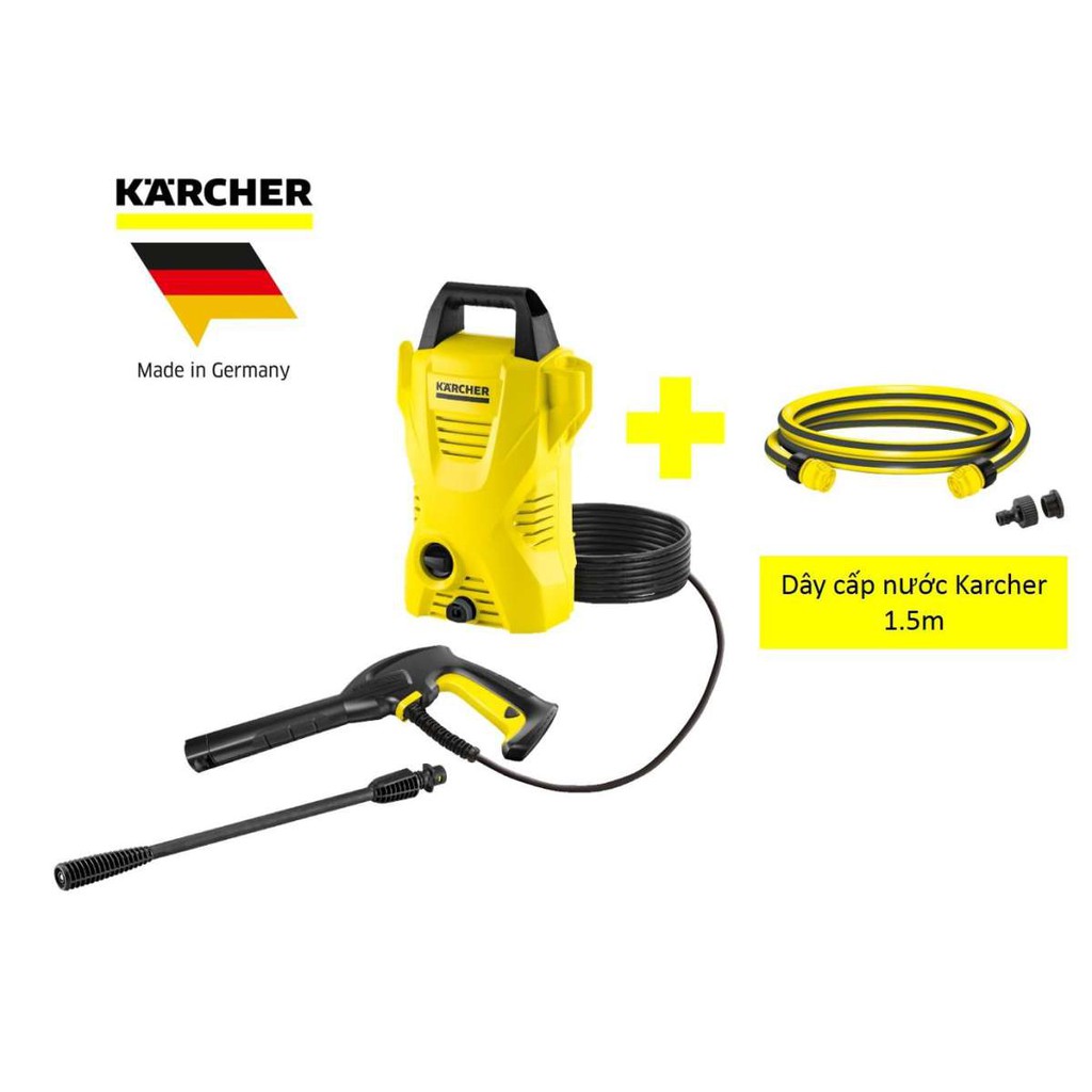 Combo máy xịt rửa xe Karcher K2 basic oj và dây cấp nước 1.5m
