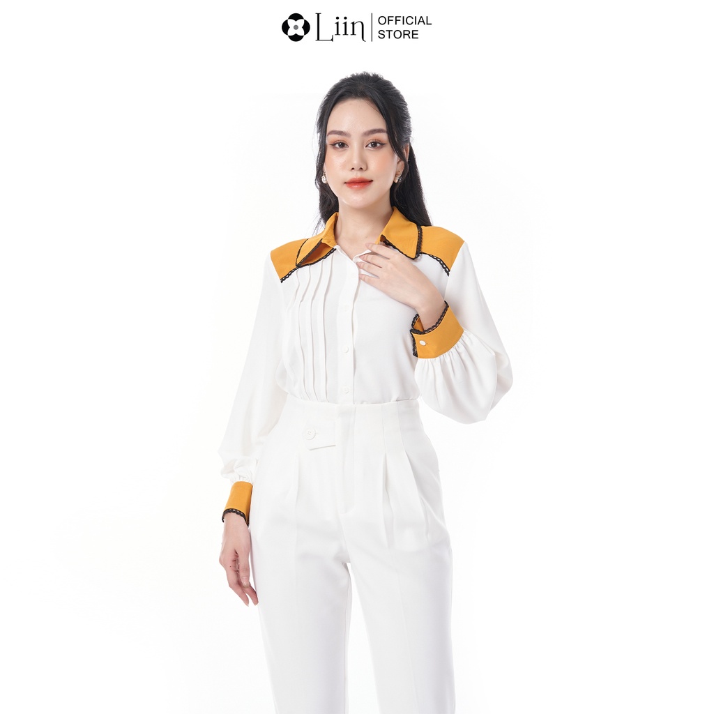Áo sơ mi linbi dài tay màu trắng cổ vàng kiểu dáng trẻ trung, thời thượng liin clothing SM3119