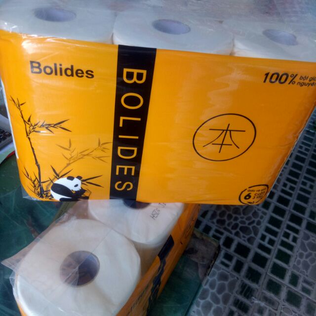 Bịch 6 cuộn giấy vệ sinh BOLIDES cao cấp 3 lớp, không lõi, khăn giấy cuộn Bolides dai mịn, giấy gấu trúc
