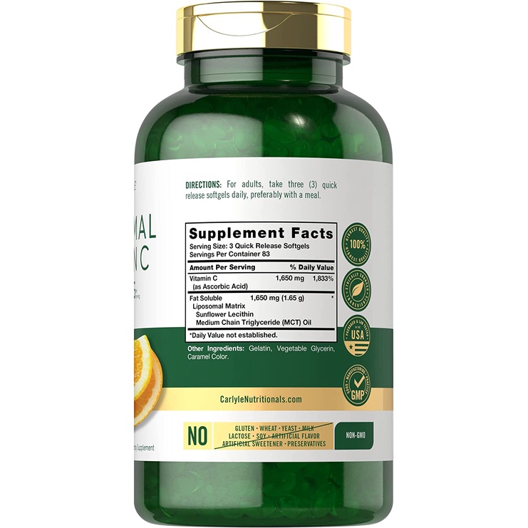 Viên Trắng Da Liposomal Vitamin C 1650mg - 250 Viên - Chống Lão Hóa - Nutrivein - Nutriflair - Carlyle