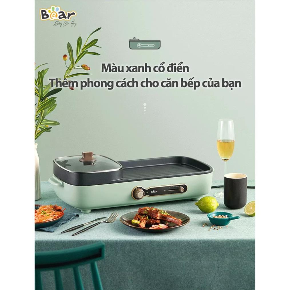 Nồi lẩu điện mini nướng 2 ngăn đa năng Bear DKL-C15G1 dung tích 3L - Bếp lẩu nướng 2 ngăn cao cấp chống dính BH 18 Thang