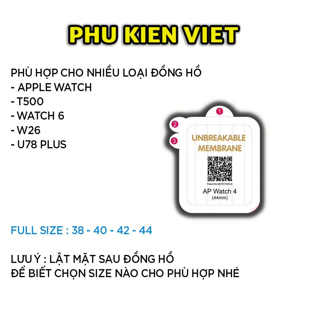 Miếng Dán dẻo Apple watch PPF full màn tự phục hồi trầy xước cho Series 6/5/4/3/2/1 38mm/40mm/42mm/44mm - Phụ Kiện Việt