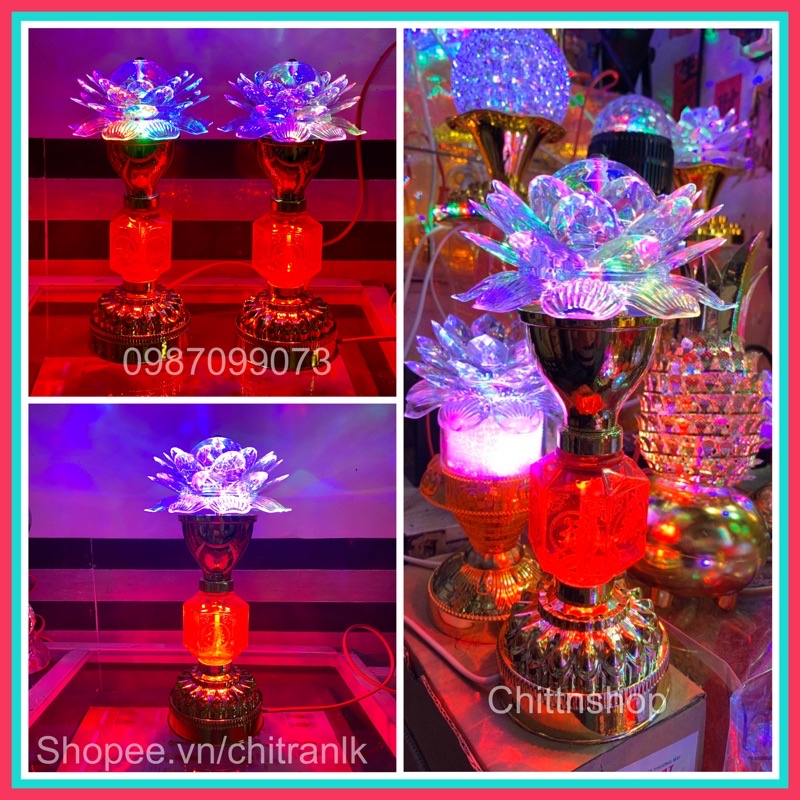 Đèn xoay hoa sen, đèn bàn thờ xoay kim minh giá bán/1 cái