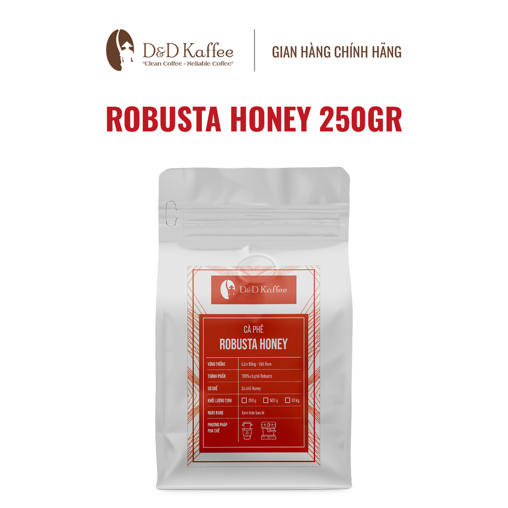 Cà phê Robusta Honey, Cà phê nguyên chất 100% - D&D Kaffee [Tặng 3 Gói CF túi lọc khi mua 2 gói 500gr]