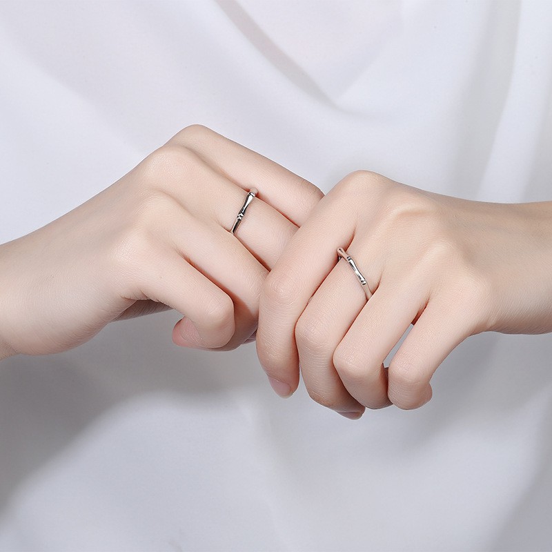 10 designs S925 Silver Couple Ring 2PCS Set of rings Girls' Accessories Simple Elegant Diamond Jewelry Bamboo Opening Adjustable Bamboo Wedding Ring cincin