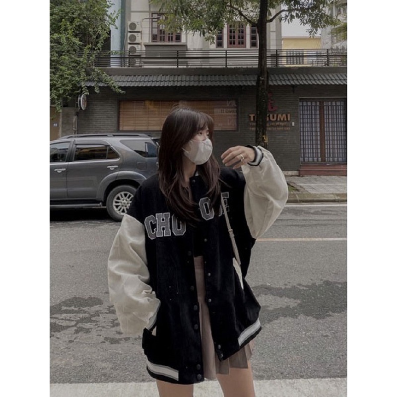 Áo khoác nhung tăm Unisex CHOOSE áo khoác bomber dây kéo Hot trend_VIETCEN