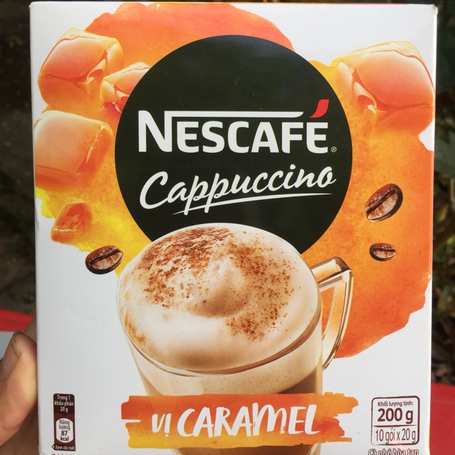 NESCAFE CAPPUCCINO VỊ CARAMEL 200g 10 goi x 20g