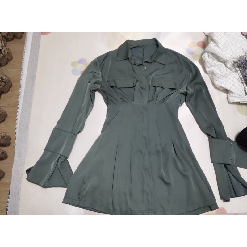 Đầm Sơ Mi,Váy Sơ Mi Thắt Eo Phong Cách Pháp Cho Nữ