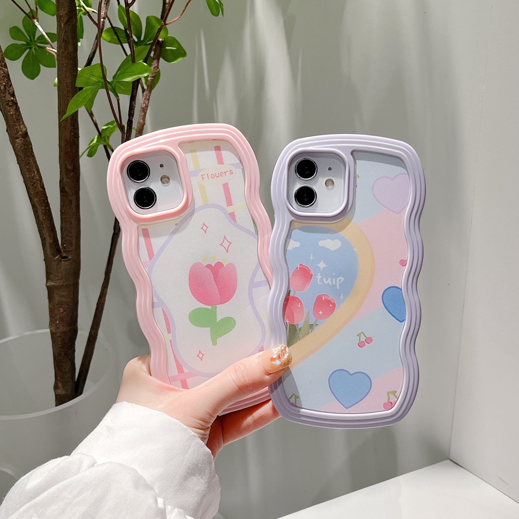 Ốp Điện Thoại Silicone Tpu Mềm Chống Sốc In Hình Hoa Tulip 2 Trong 1 Cho iPhone 14 13 12 11 Pro Max XS XR 8 7 Plus