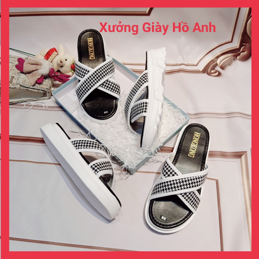 Dép Bánh Mì Nữ Quai Chéo Đế Cao 5P Siêu Nhẹ Vải Sợi Trẻ Trung Tôn Dáng