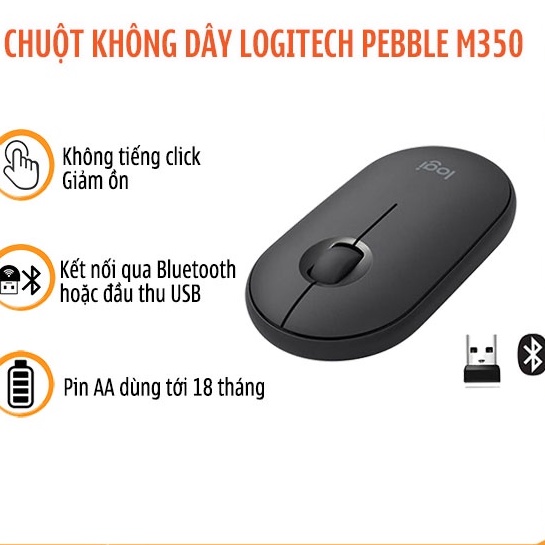 Chuột không dây Bluetooth Logitech Pebble M350 Kết Nối Đơn Giản, Phù Hợp Cho Mọi Máy Kết Nối Bluetooth - Hàng chính hãn