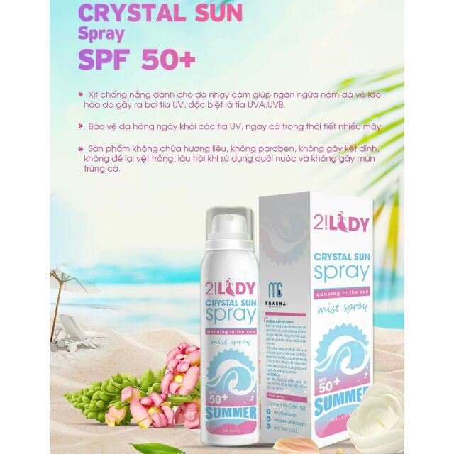 Xịt chống nắng 2!Lady Crystal Sun Spray 180ml