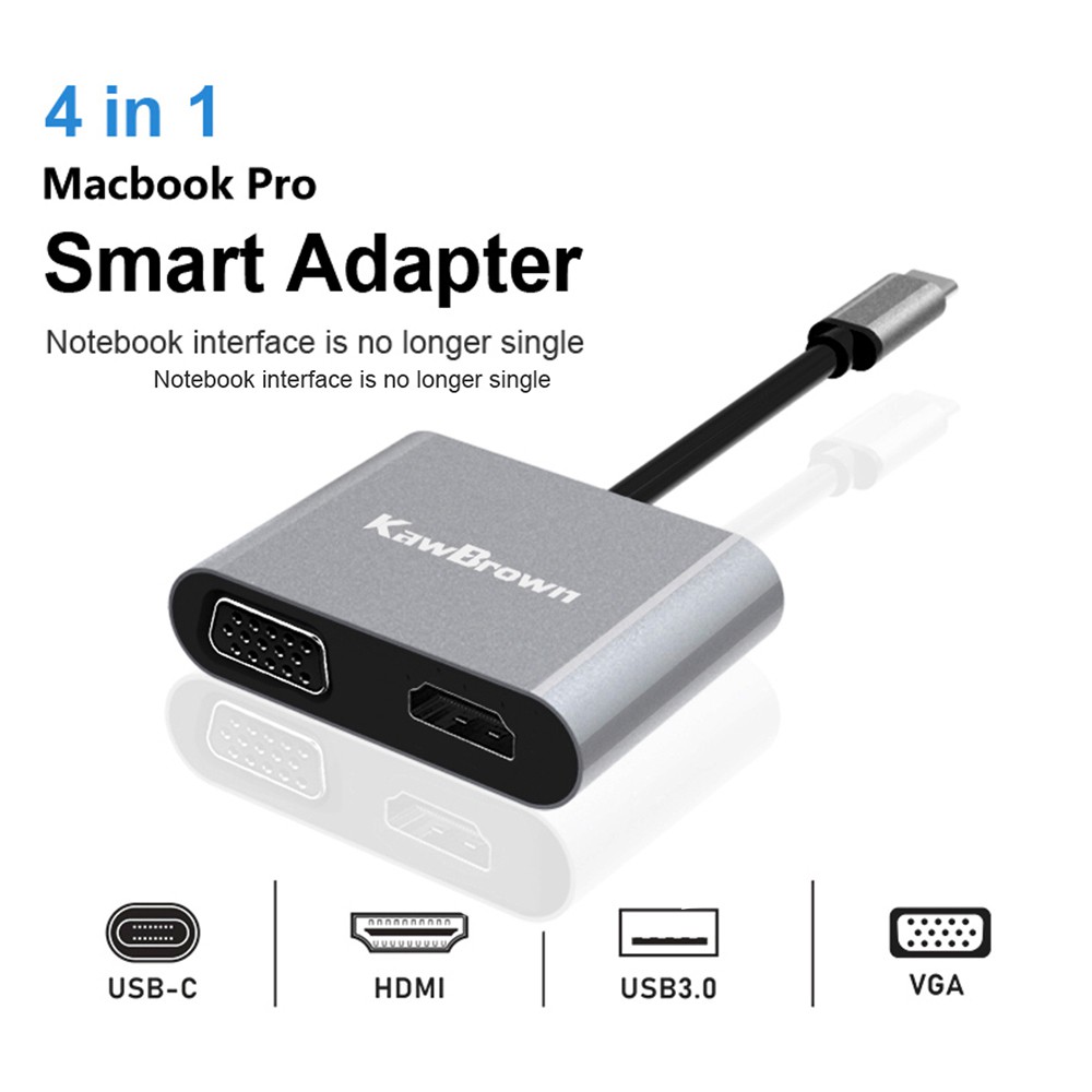 Bộ Hub 4 Trong 1 4k Hdmi Usb 3.0 Vga Và Usb C Hỗ Trợ 87w Pd