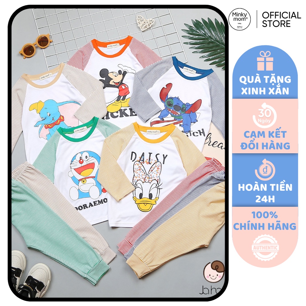[SALE] Bộ Dài Tay Cho Bé Trai, Bé Gái Minky Mom Vải Thun Lạnh Mickey Tay Kẻ, Đồ Bộ Cho Bé Mặc Nhà Thu Đông MKMTD2209