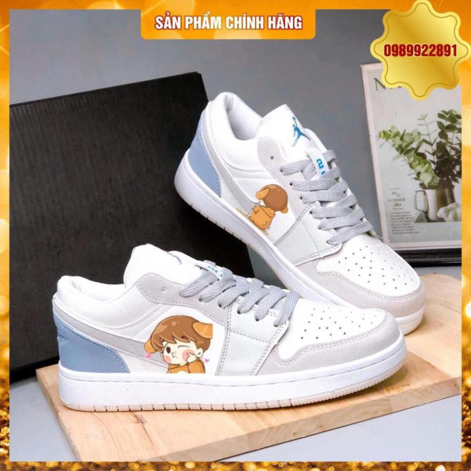 Giày thể thao nam nữ Jd1 da PU, trắng xám, gót da lộn xanh rất dễ phối đồ | BigBuy360 - bigbuy360.vn