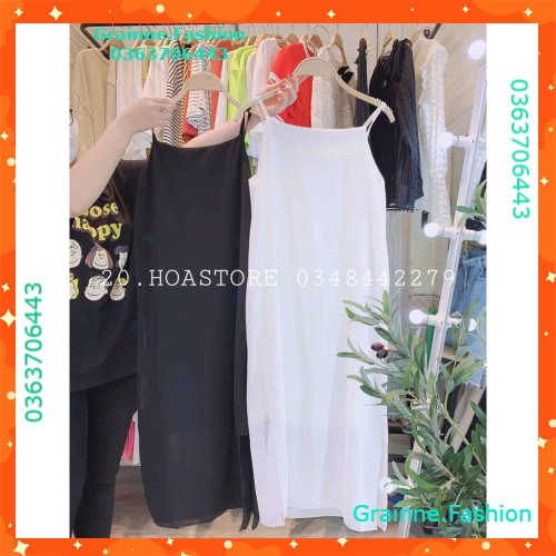 (VNXK RẺ) VÁY HAI DÂY MAXI VOAN DÀI HOT - ĐẦM SUÔNG 2 LỚP MÀU TRẮNG ĐEN 💎 👗👑- GNFShop