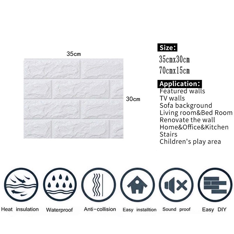 Miếng Dán Tường Hình Gạch 3D DIY Chống Sốc Chống Thấm Nước