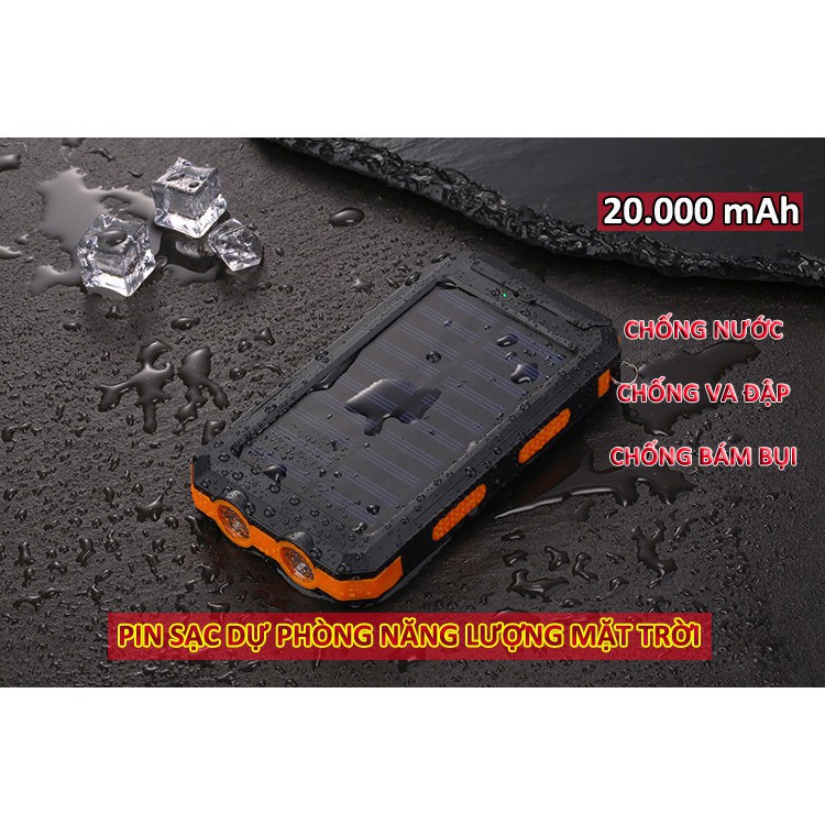 Sạc Dự Phòng năng lượng mặt trời chống nước 10000 mah tích hợp đèn pin chính hãng PF56 Xgia ngon