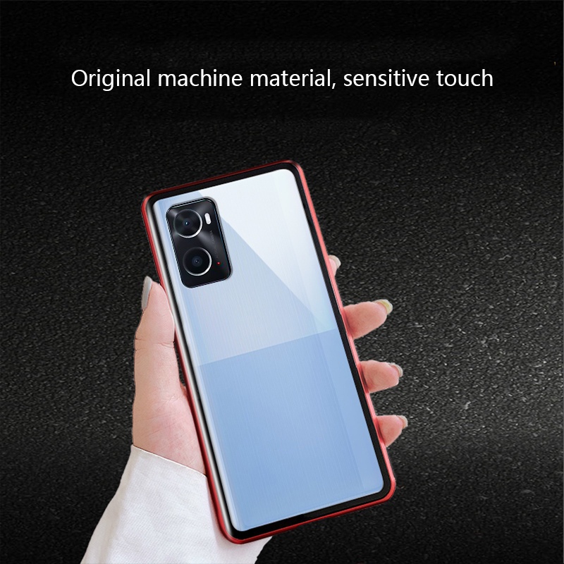Ốp Điện Thoại Kính Cường Lực Cứng Hai Mặt Phối Khung Kim Loại Cho Oppo A96 A 96 A76 A36 A54 4G 5G Reno 7Z Reno7 5G