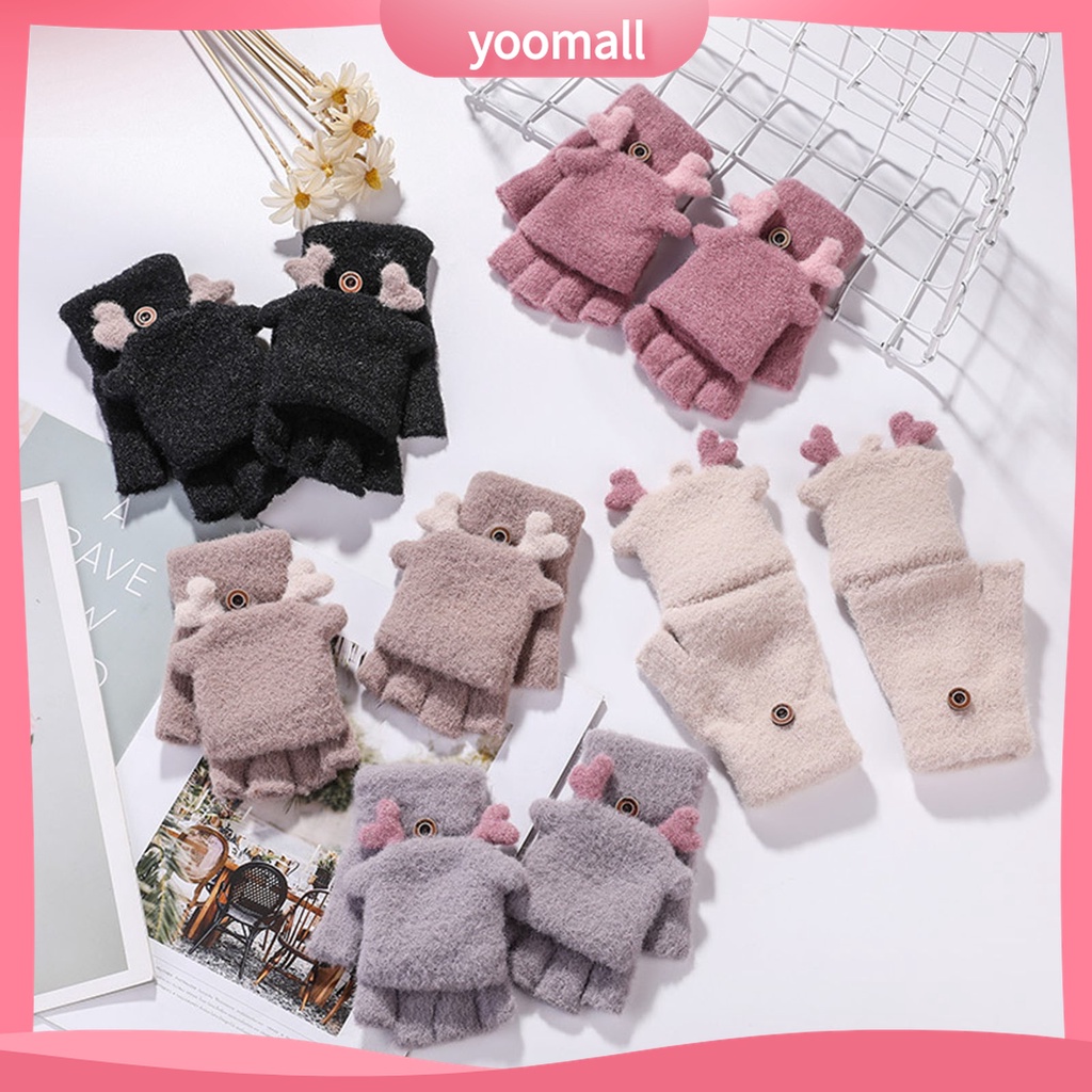 Yomall♡ 1 Đôi Găng Tay Lông Nhung Hở Ngón Màu Sắc Thời Trang