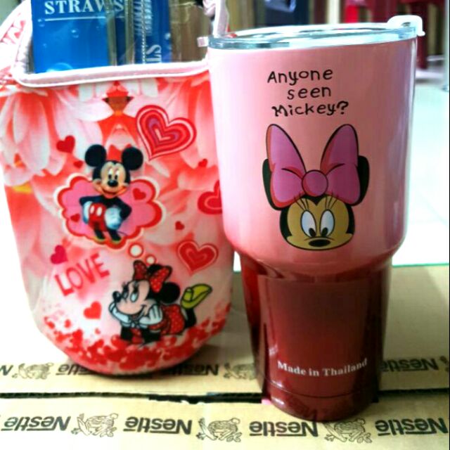 COMBO LY GIỮ NHIỆT MICKEY 2 MÀU 900ML (TÚI, 2 ỐNG HÚT, 1 CỌ)