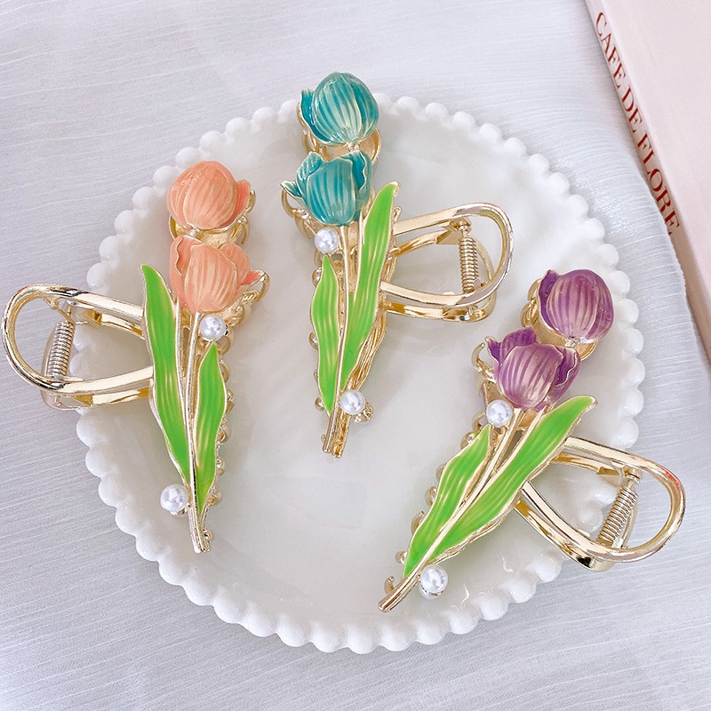 Kẹp Tóc Hình Hoa Tulip Đính Ngọc Trai Giả Thời Trang Cho Nữ