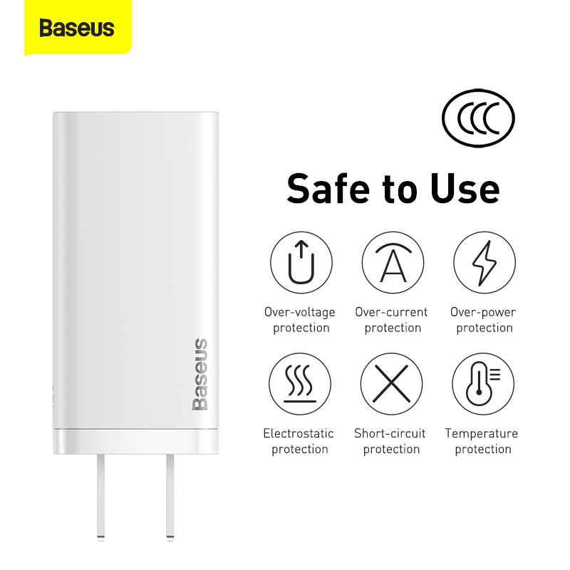 Bộ sạc nhanh USB Baseus 65W GaN2 4.0 3.0 hỗ trợ SCP siêu tăng áp cho iPhone 11 Pro Max iPad Pro Macbook Pro Xiaomi Samsung Huawei