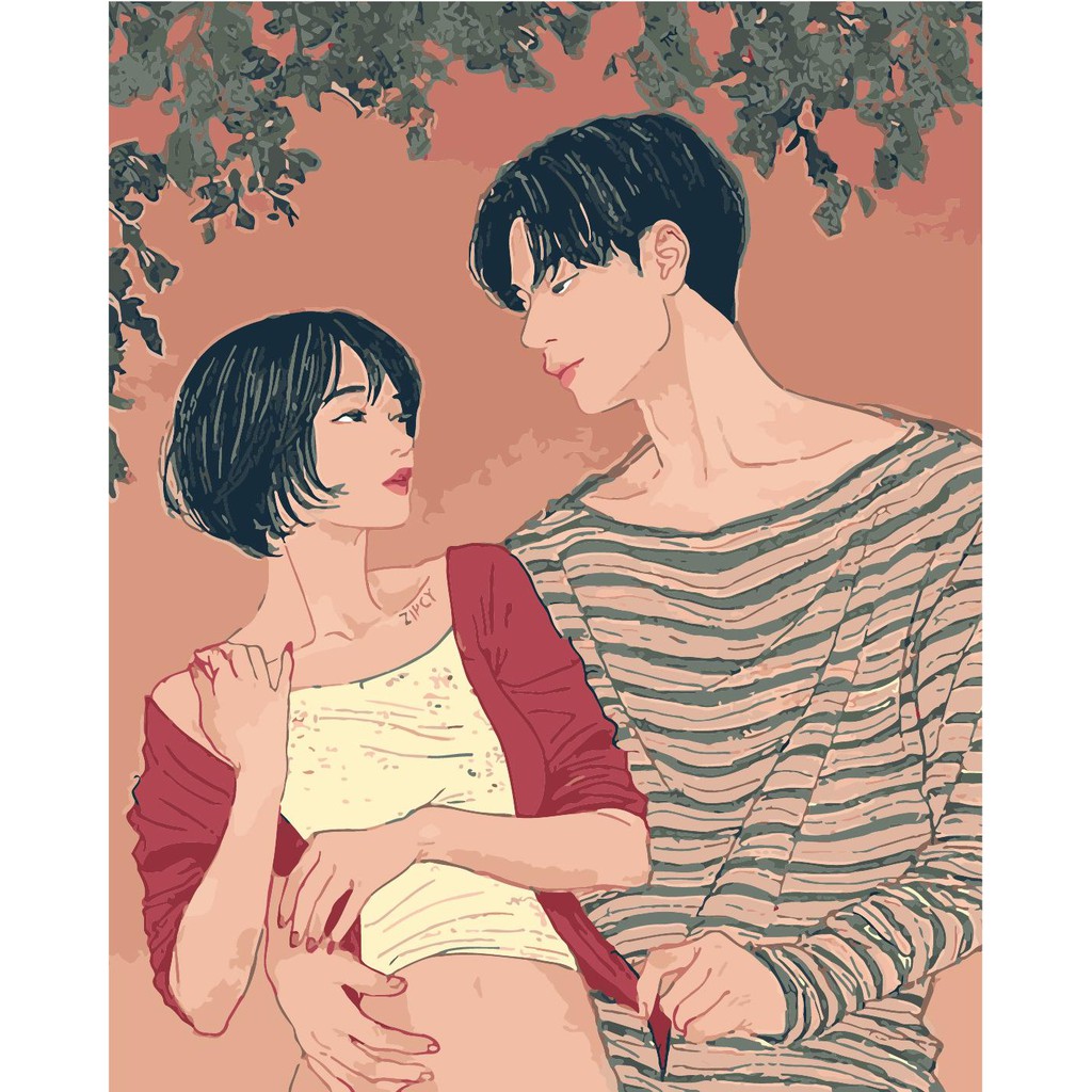 Tranh 40*50cm đã căng khung - TÌNH NHÂN - Tranh sơn dầu số hóa tự tô màu theo số