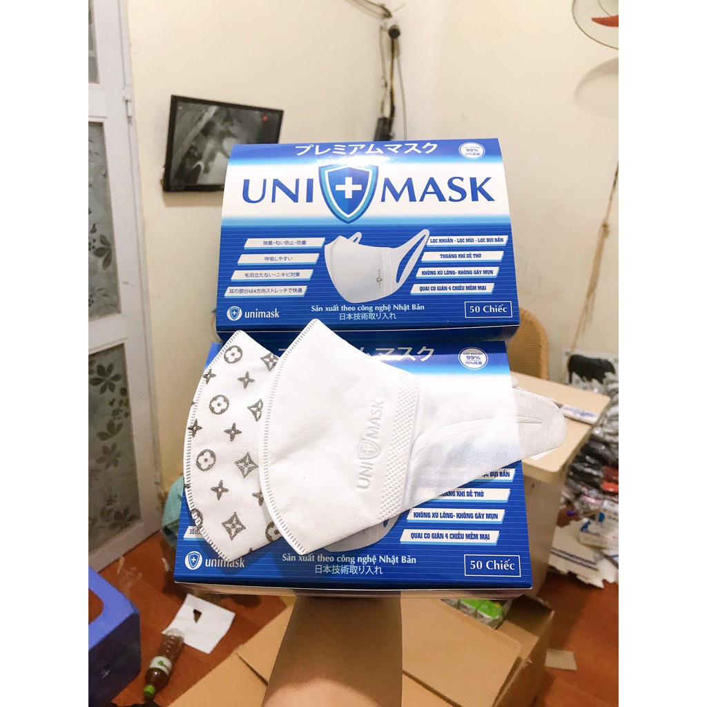 [ Hộp 50 Chiêc ] Khẩu Trang 3d Uni Mask Kháng Khuẩn Chống Bụi Mịn Theo Tiêu Chuẩn Nhật form Ôm Sát Mặt