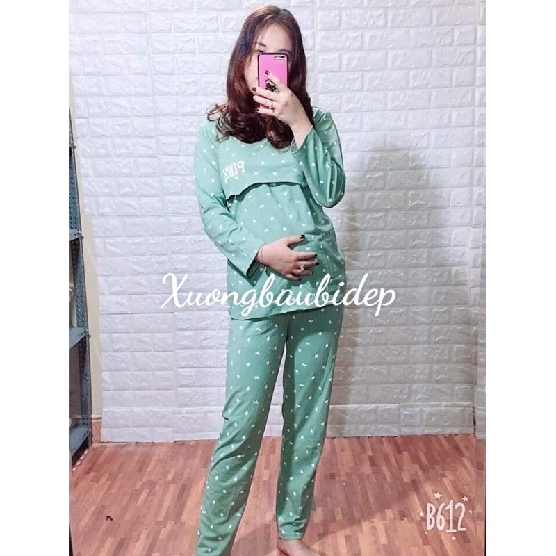 Bộ đồ bầu BIG SIZE pink dài mở lắp mặc bầu và sau sinh