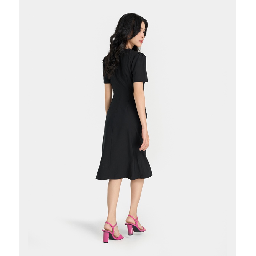 Đầm Lửng Nữ Thời Trang HNOSS Xếp Eo Tay Ngắn HNDLU058