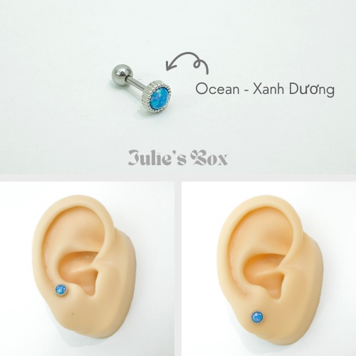 Khuyên Tai Nam Nữ Đá Opal Thân Bạc Unisex Cá Tính Không Gỉ Không Ngứa Không Bay Màu Julies Box 66